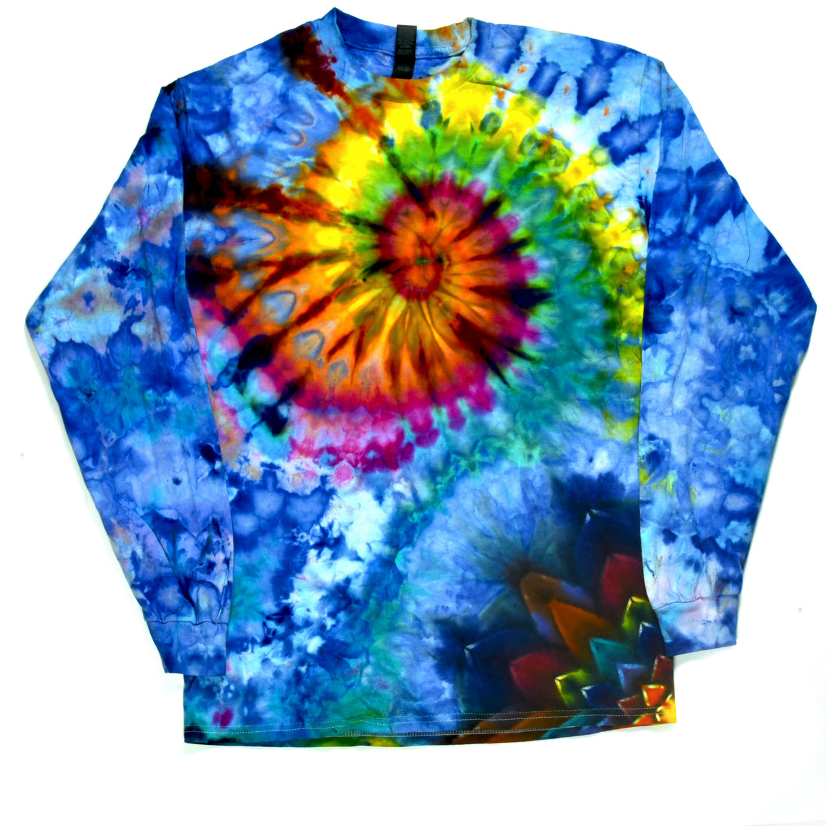 Medium Tie Dye Long Sleeve Shirt - Sky Blue/Rainbow Swirl & Mandala