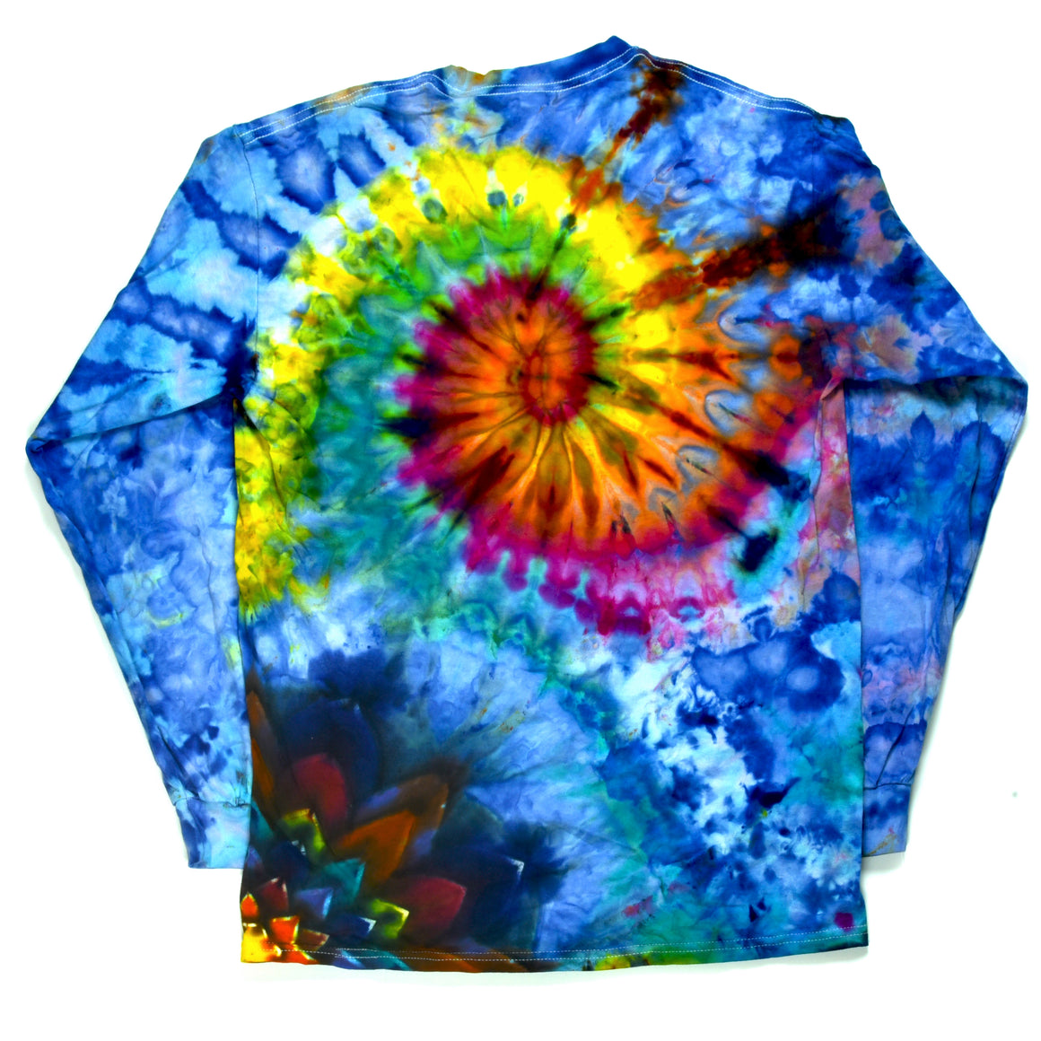 Medium Tie Dye Long Sleeve Shirt - Sky Blue/Rainbow Swirl & Mandala