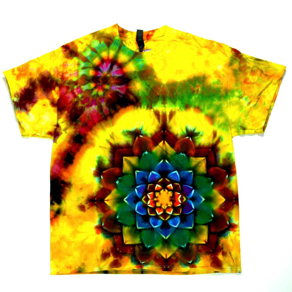 XL Tie Dye T-Shirt - Yellow Swirl/Rainbow Mandala