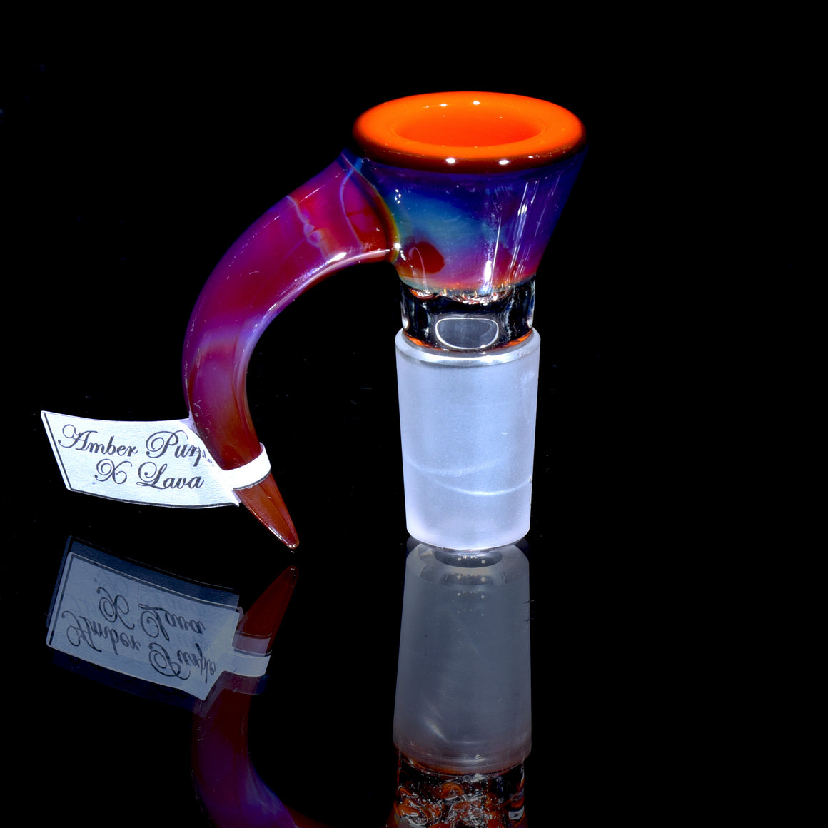 Fully-accented 4-hole Horned Slide - Amber Purple over Lava - 18mm Male