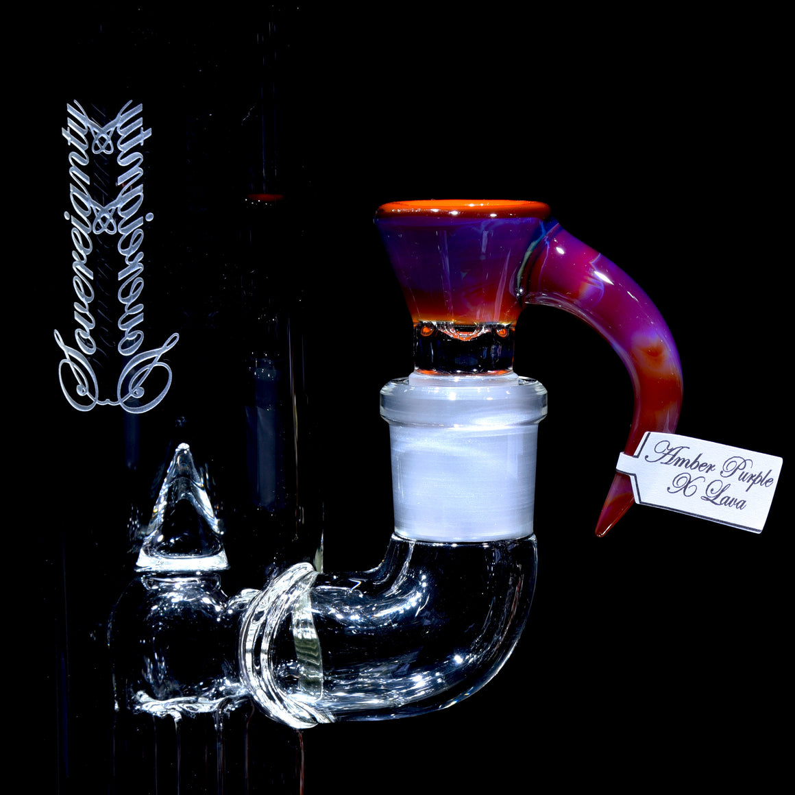 Fully-accented 4-hole Horned Slide - Amber Purple over Lava - 18mm Male