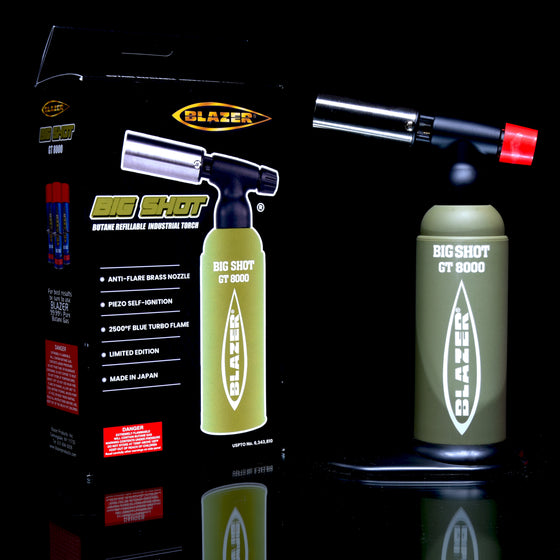 Limited Edition - Blazer Big Shot GT8000 Butane Torch w/ Removable Stand (Made in Japan) - Olive/Glow White