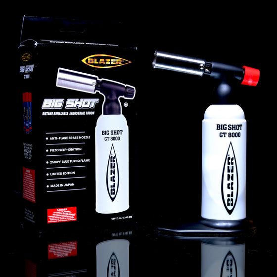 Limited Edition - Blazer Big Shot GT8000 Butane Torch w/ Removable Stand (Made in Japan) - White/Black