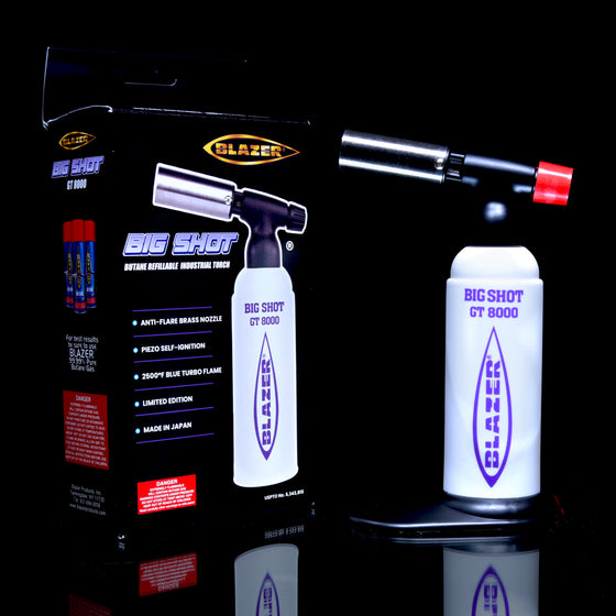 Limited Edition - Blazer Big Shot GT8000 Butane Torch w/ Removable Stand (Made in Japan) - White/Purple