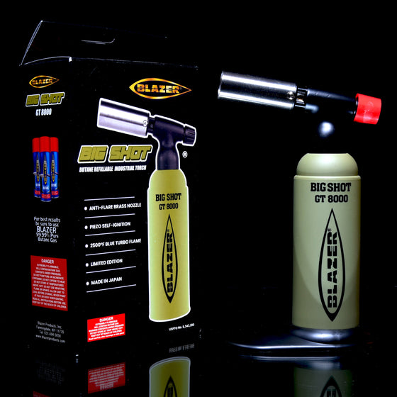 Limited Edition - Blazer Big Shot GT8000 Butane Torch w/ Removable Stand (Made in Japan) - Olive/Black