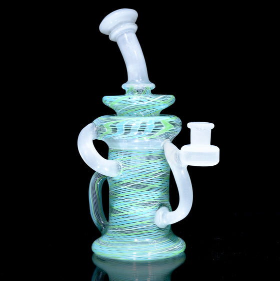 Full-Reticello Refined Klein Recycler - Gluestick/Mint Green & Blue - 10mm Female
