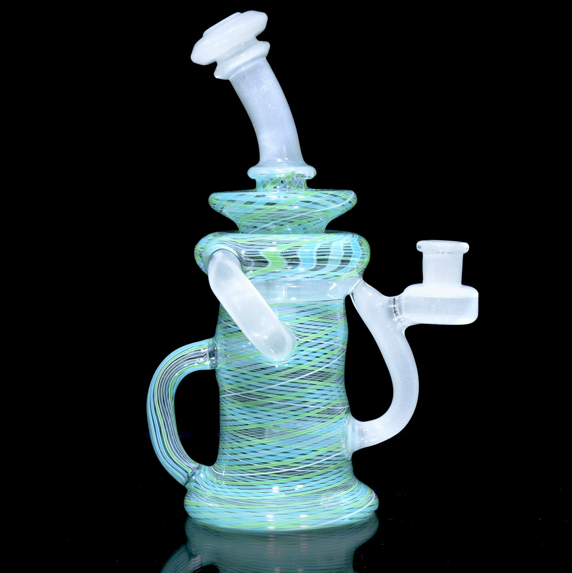 Full-Reticello Refined Klein Recycler - Gluestick/Mint Green & Blue - 10mm Female