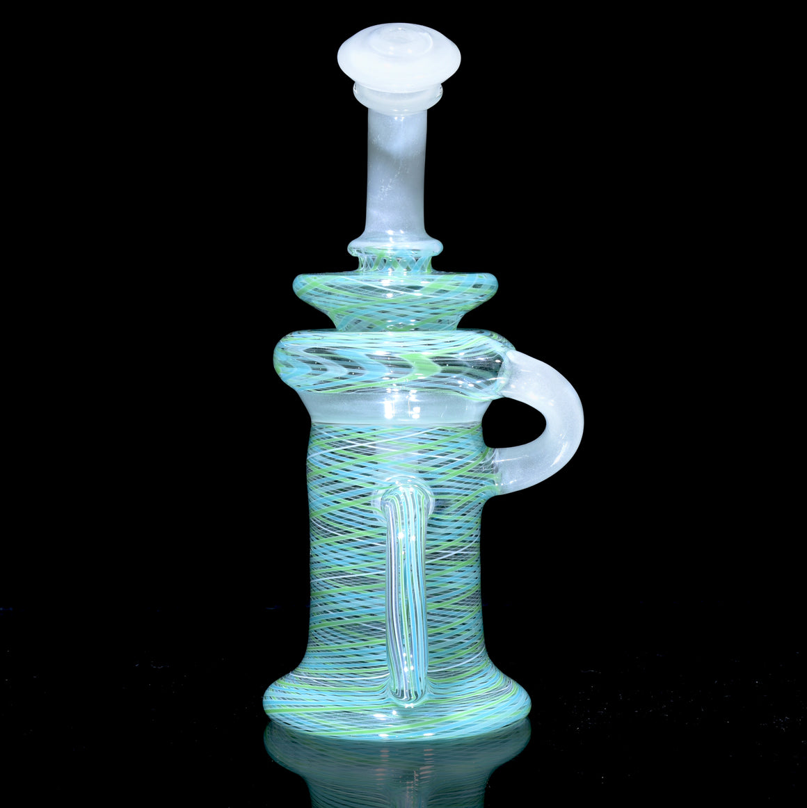 Full-Reticello Refined Klein Recycler - Gluestick/Mint Green & Blue - 10mm Female