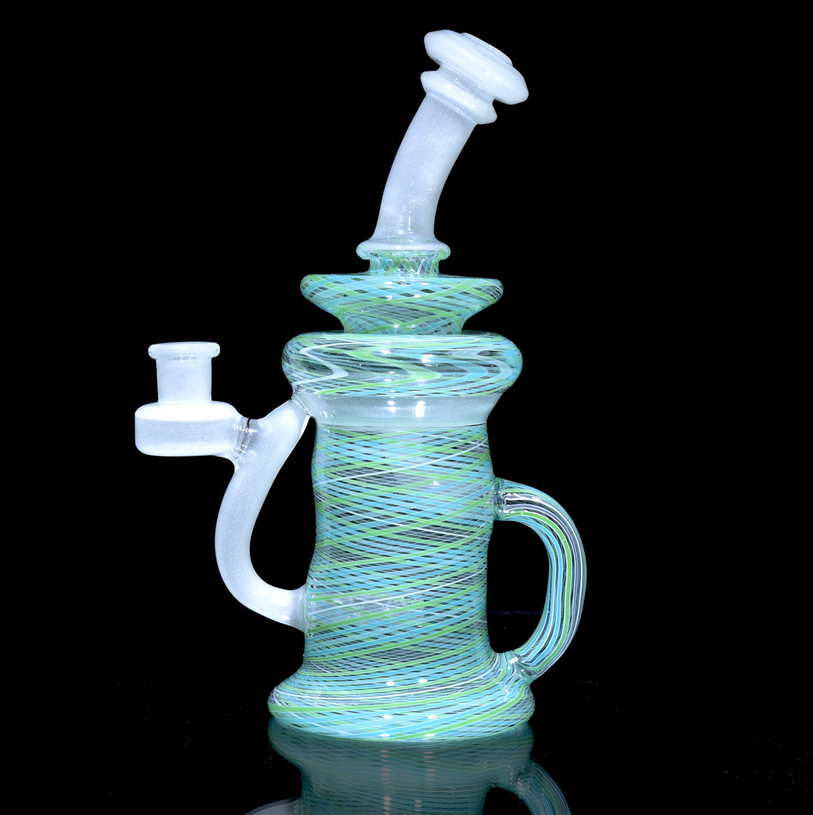 Full-Reticello Refined Klein Recycler - Gluestick/Mint Green & Blue - 10mm Female