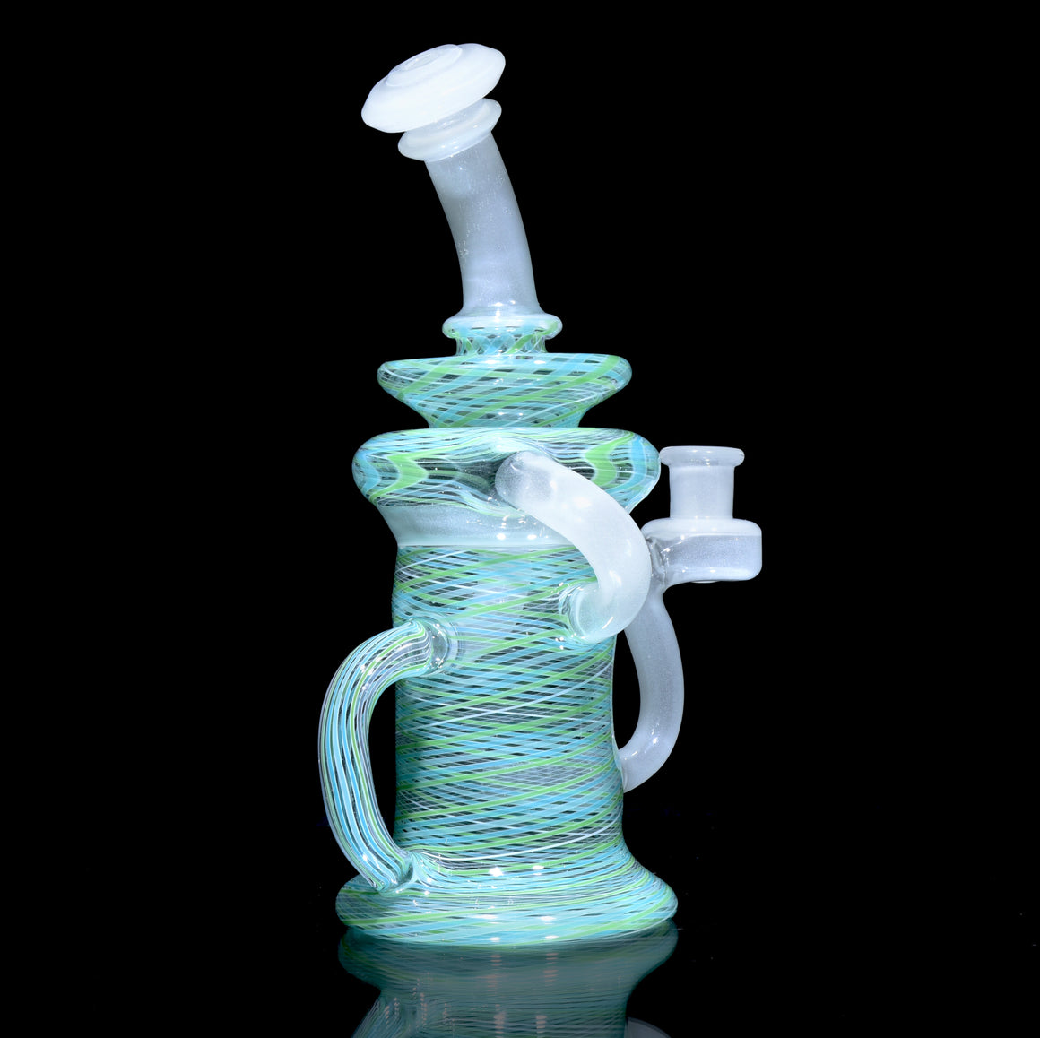 Full-Reticello Refined Klein Recycler - Gluestick/Mint Green & Blue - 10mm Female