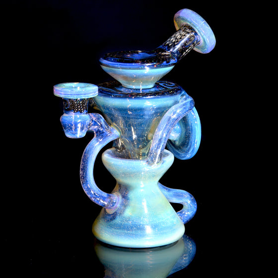 Faceted Two & Through Double-uptake Floating Recycler - Slyme over Pink Slyme/Crushed Opal Electrum Linework - 10mm Female