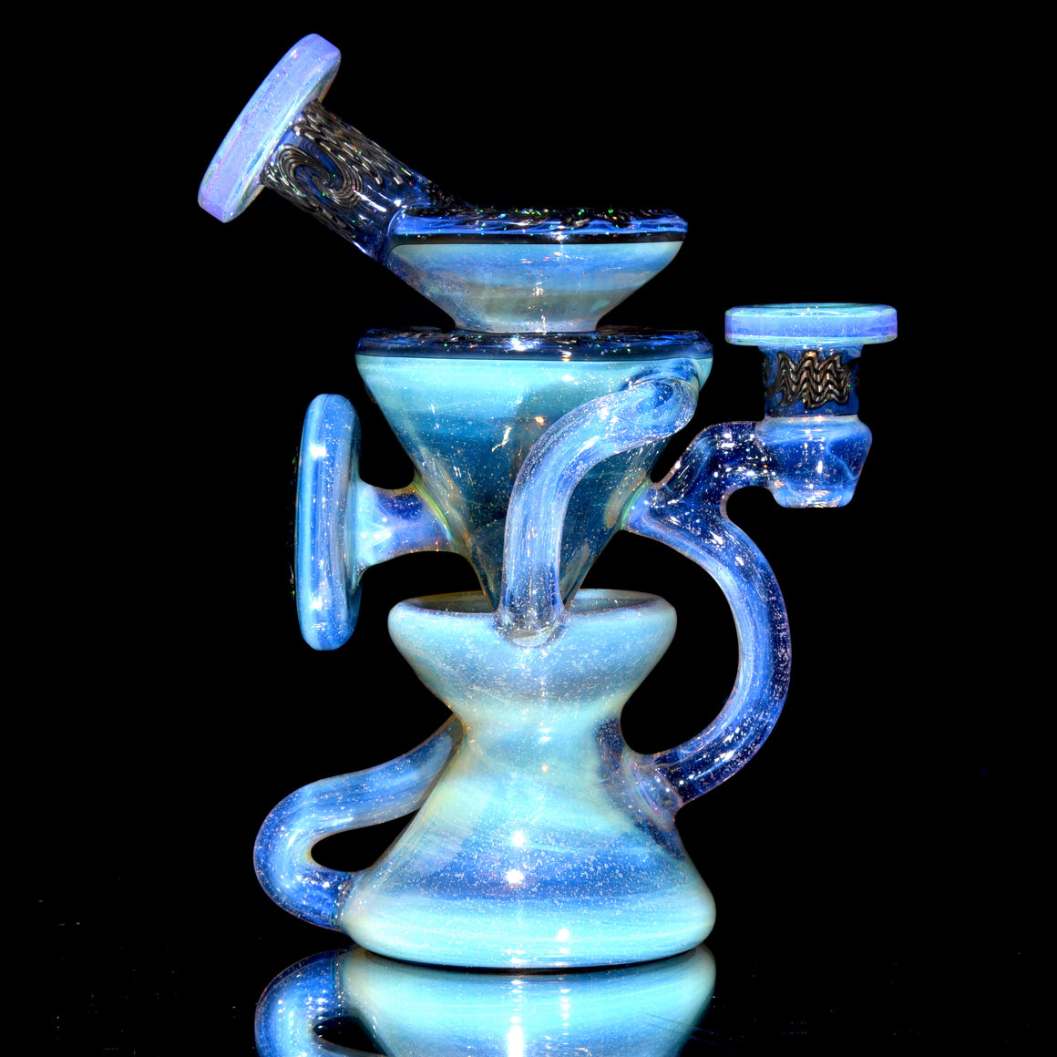 Faceted Two & Through Double-uptake Floating Recycler - Slyme over Pink Slyme/Crushed Opal Electrum Linework - 10mm Female