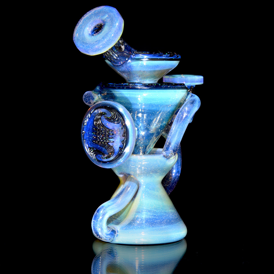 Faceted Two & Through Double-uptake Floating Recycler - Slyme over Pink Slyme/Crushed Opal Electrum Linework - 10mm Female