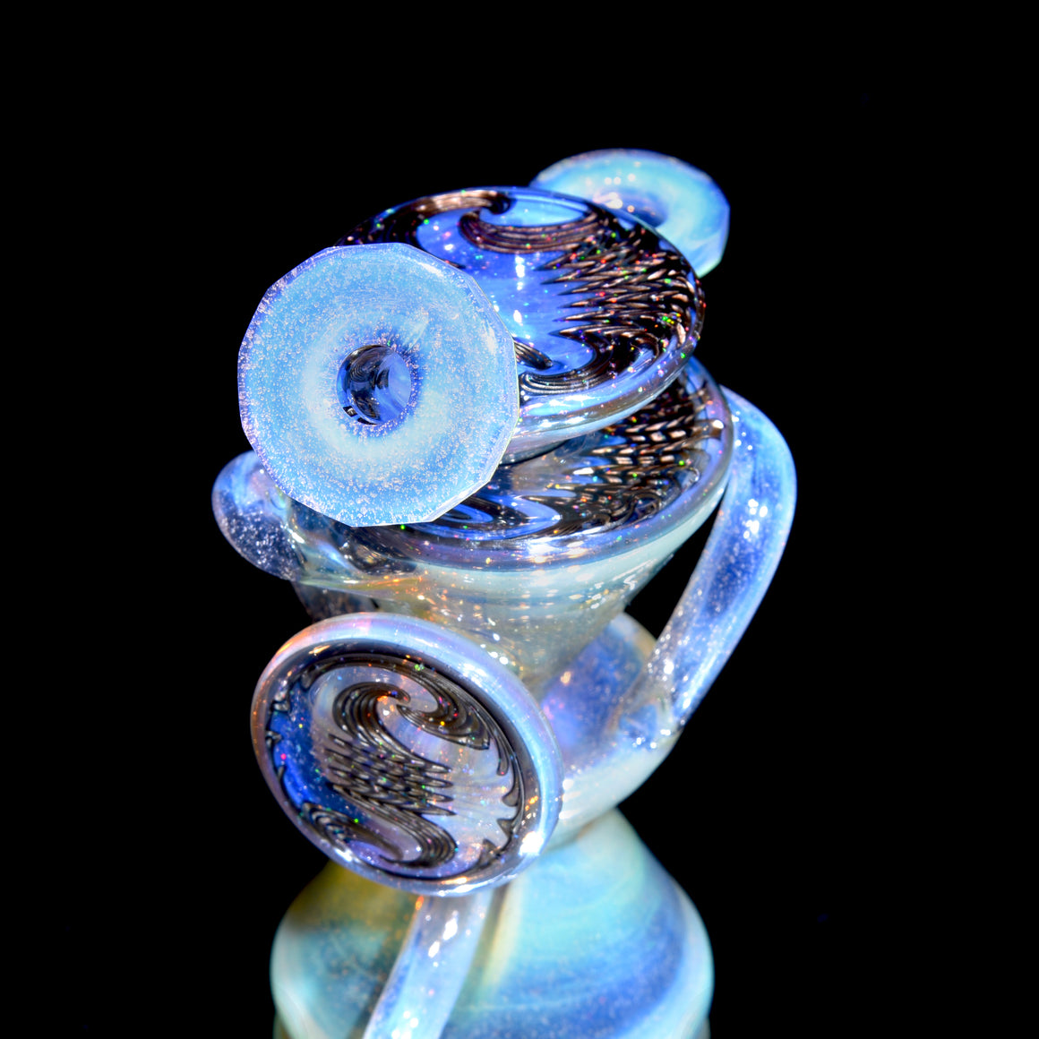 Faceted Two & Through Double-uptake Floating Recycler - Slyme over Pink Slyme/Crushed Opal Electrum Linework - 10mm Female