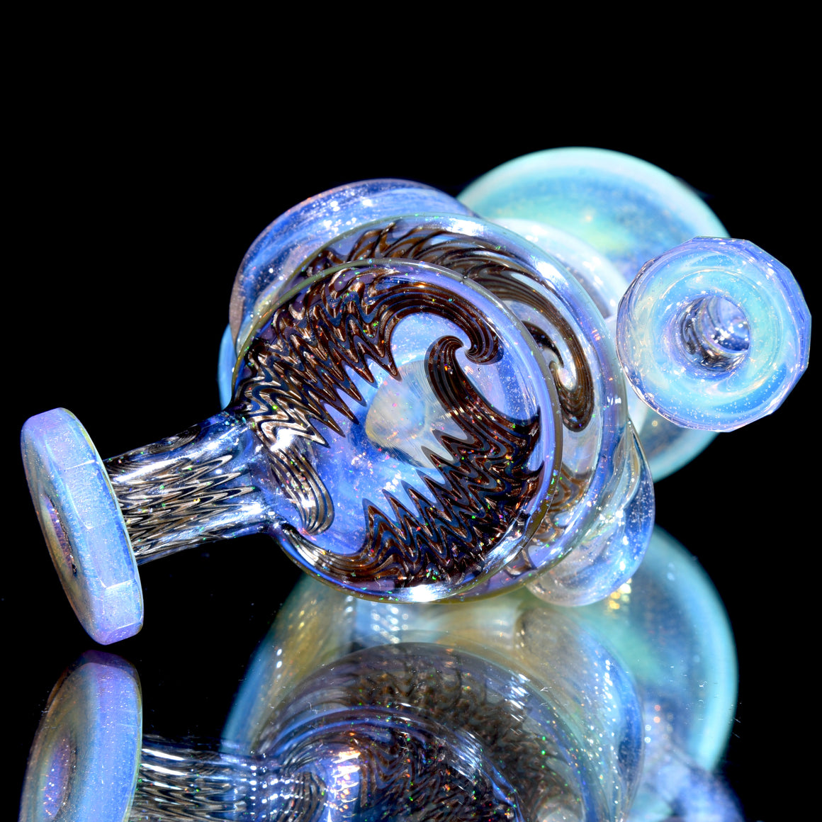 Faceted Two & Through Double-uptake Floating Recycler - Slyme over Pink Slyme/Crushed Opal Electrum Linework - 10mm Female