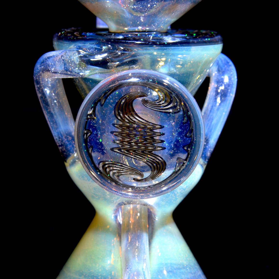 Faceted Two & Through Double-uptake Floating Recycler - Slyme over Pink Slyme/Crushed Opal Electrum Linework - 10mm Female