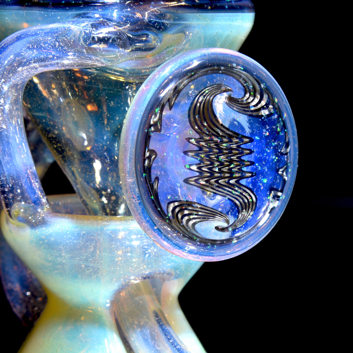 Faceted Two & Through Double-uptake Floating Recycler - Slyme over Pink Slyme/Crushed Opal Electrum Linework - 10mm Female