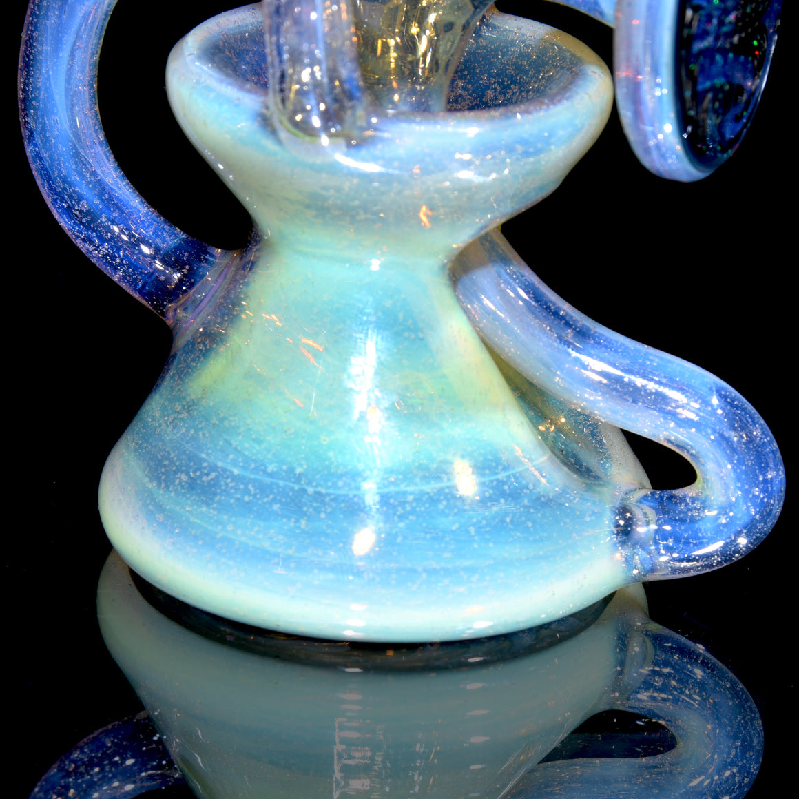 Faceted Two & Through Double-uptake Floating Recycler - Slyme over Pink Slyme/Crushed Opal Electrum Linework - 10mm Female