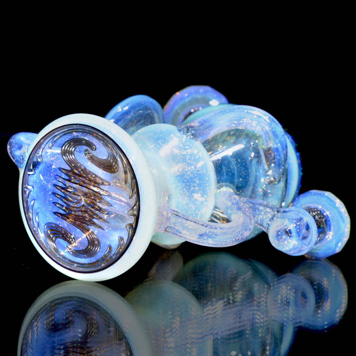 Faceted Two & Through Double-uptake Floating Recycler - Slyme over Pink Slyme/Crushed Opal Electrum Linework - 10mm Female