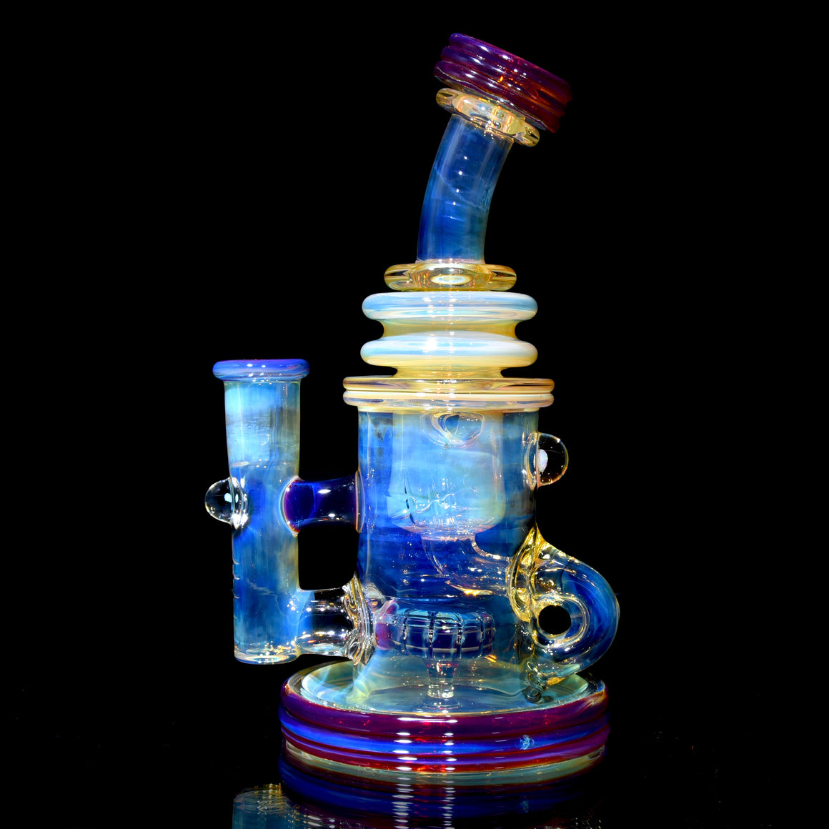 Fumed & Carved Klein Recycler w/ Gridded & Colored Perc - Amber Purple - 14mm Female