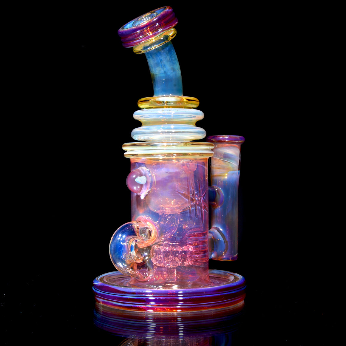 24K Gold Fumed & Carved Klein Recycler w/ Gridded Perc - Amber Purple - 14mm Female