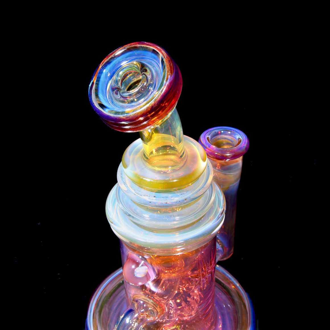 24K Gold Fumed & Carved Klein Recycler w/ Gridded Perc - Amber Purple - 14mm Female