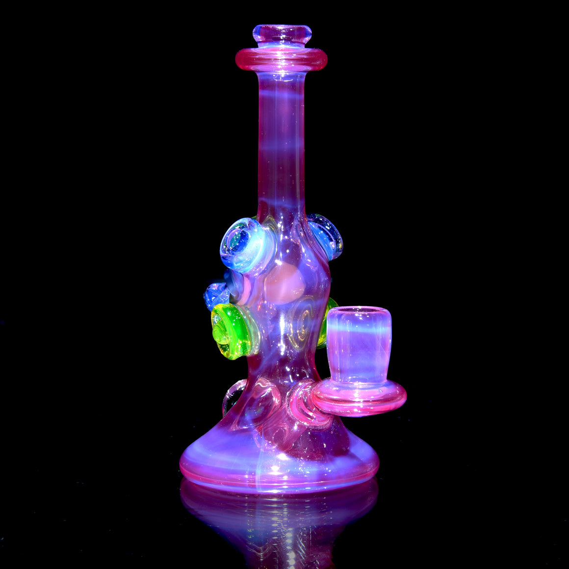 UV Reactive Fully-worked Mini Totem Hawk Jammer w/ Opal - Pink Slyme/Ghost - 10mm Female