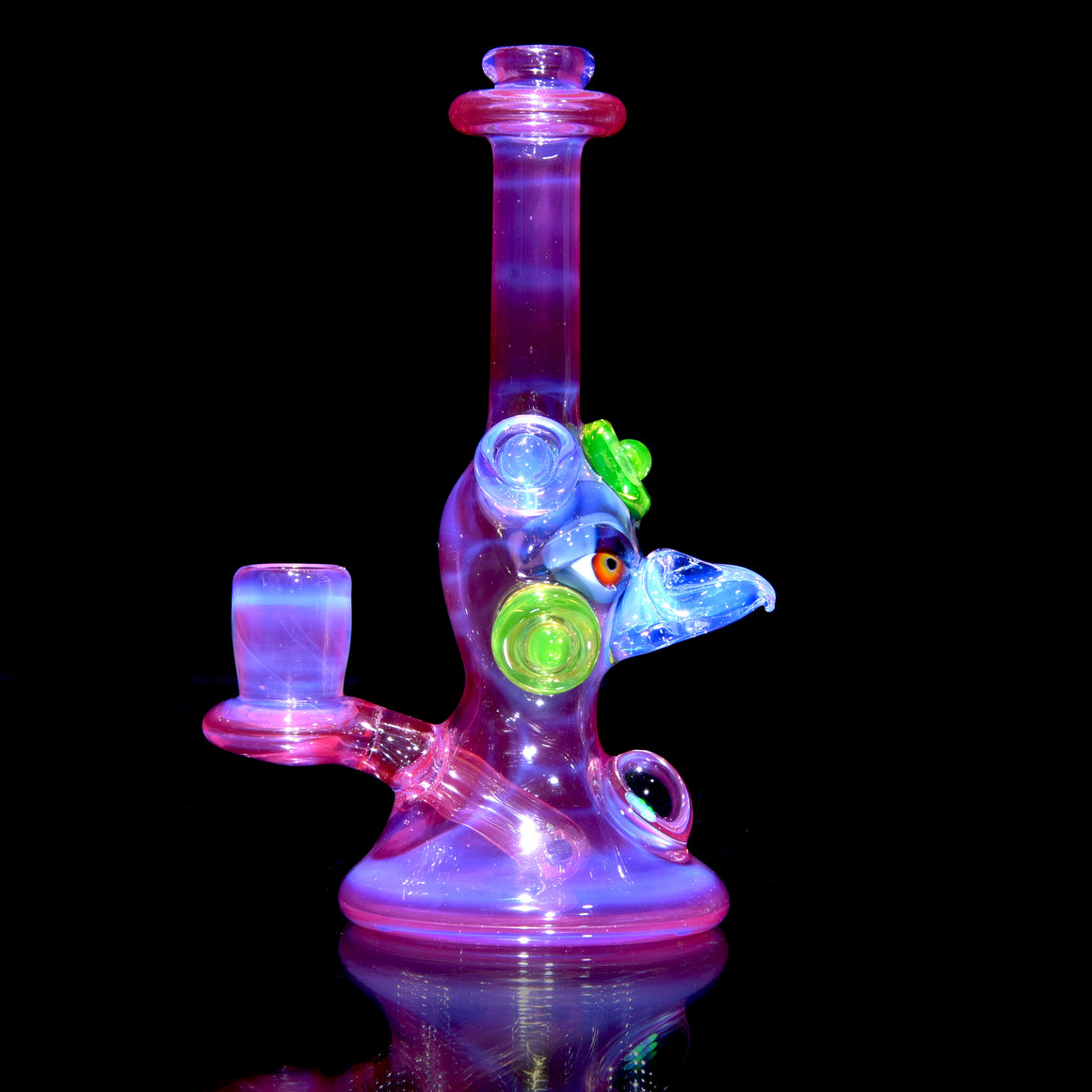 UV Reactive Fully-worked Mini Totem Hawk Jammer w/ Opal - Pink Slyme/Ghost - 10mm Female