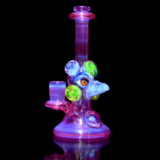 UV Reactive Fully-worked Mini Totem Hawk Jammer w/ Opal - Pink Slyme/Ghost - 10mm Female