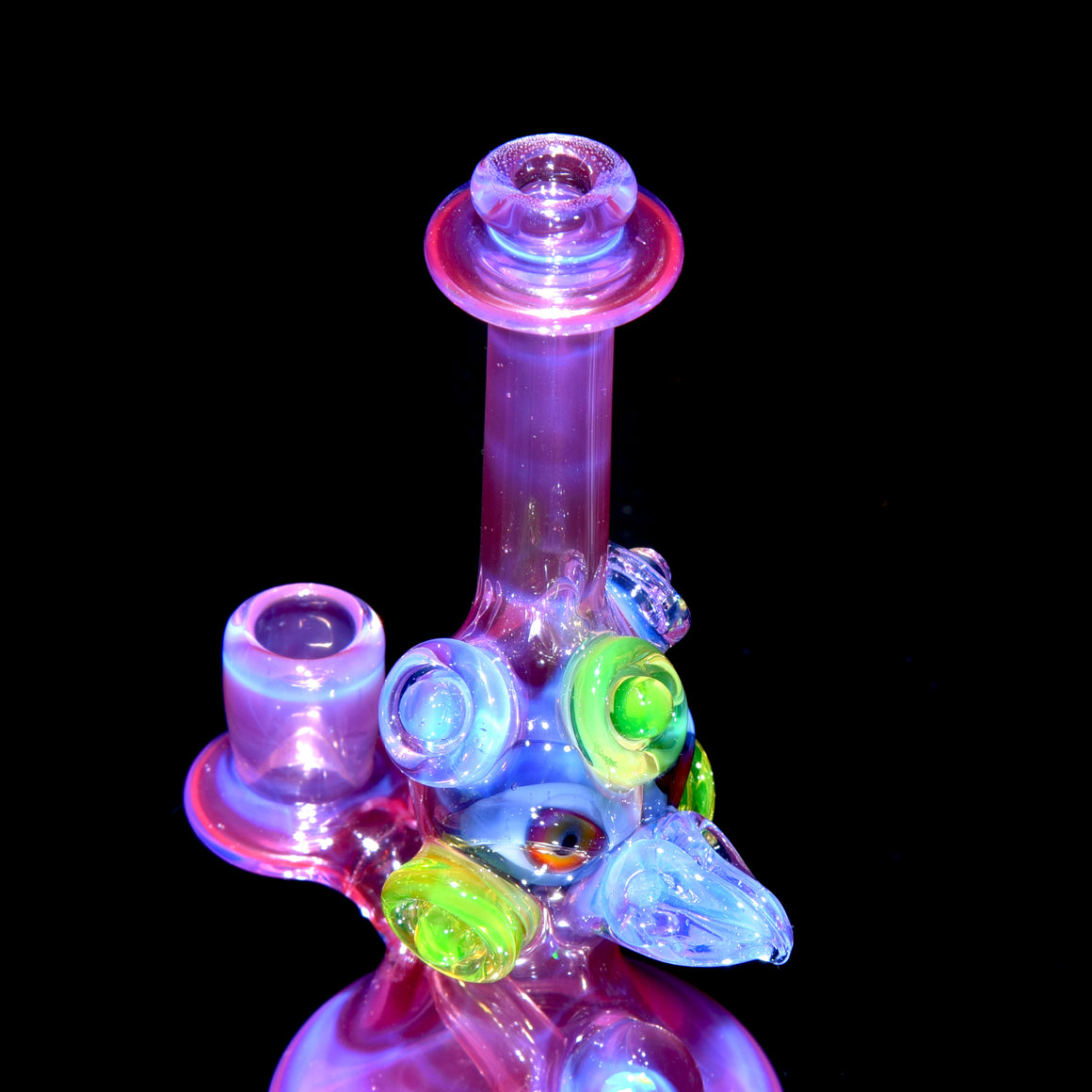 UV Reactive Fully-worked Mini Totem Hawk Jammer w/ Opal - Pink Slyme/Ghost - 10mm Female