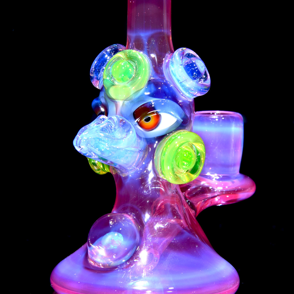 UV Reactive Fully-worked Mini Totem Hawk Jammer w/ Opal - Pink Slyme/Ghost - 10mm Female