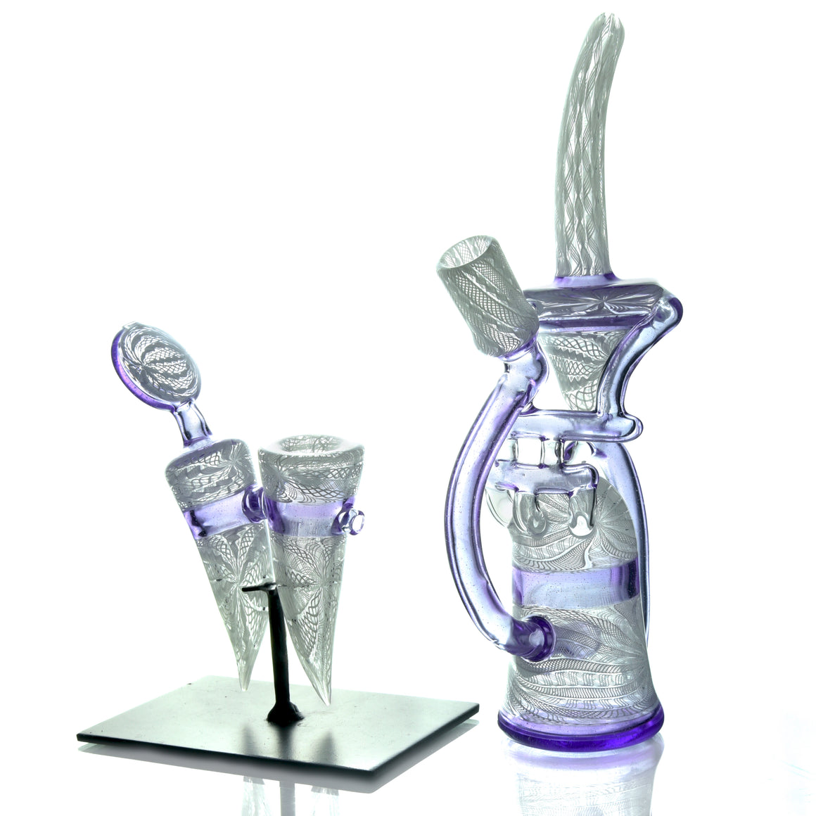 Collab - Fully-worked Zanfirico Floating G-Cycler & Sherlock Set - CFL Potion/White - 14mm Female