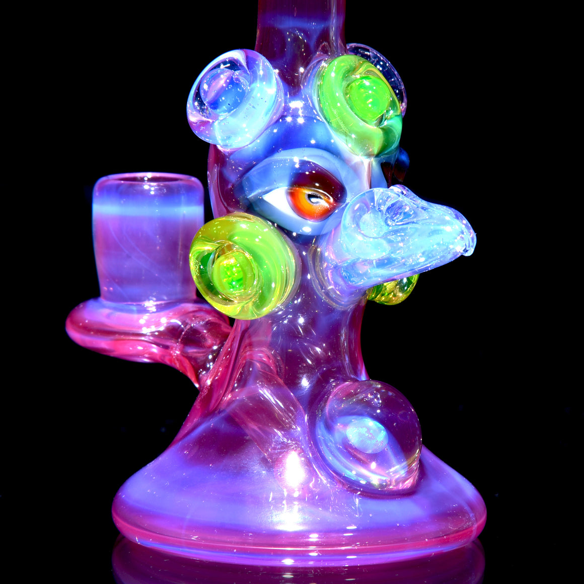 UV Reactive Fully-worked Mini Totem Hawk Jammer w/ Opal - Pink Slyme/Ghost - 10mm Female