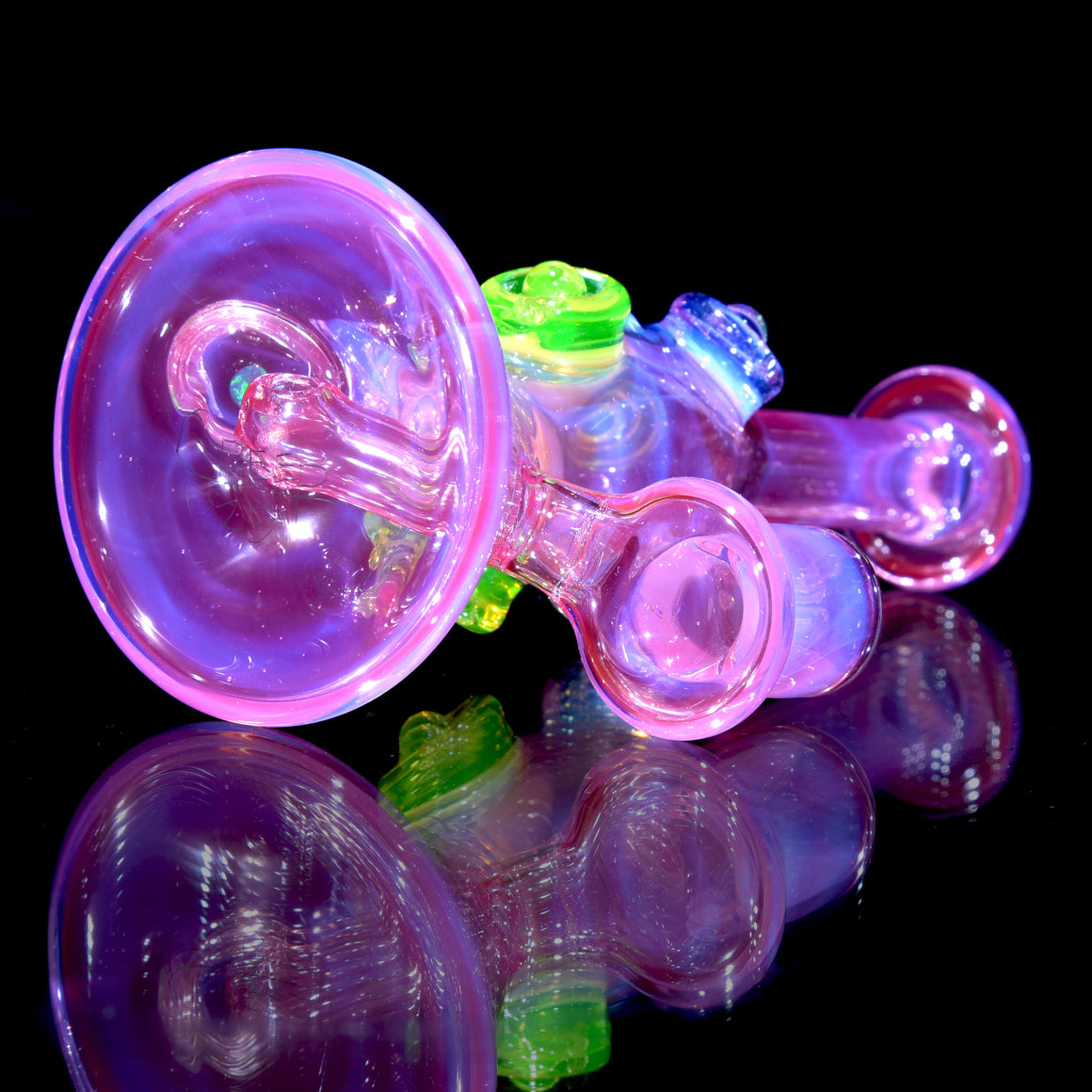 UV Reactive Fully-worked Mini Totem Hawk Jammer w/ Opal - Pink Slyme/Ghost - 10mm Female