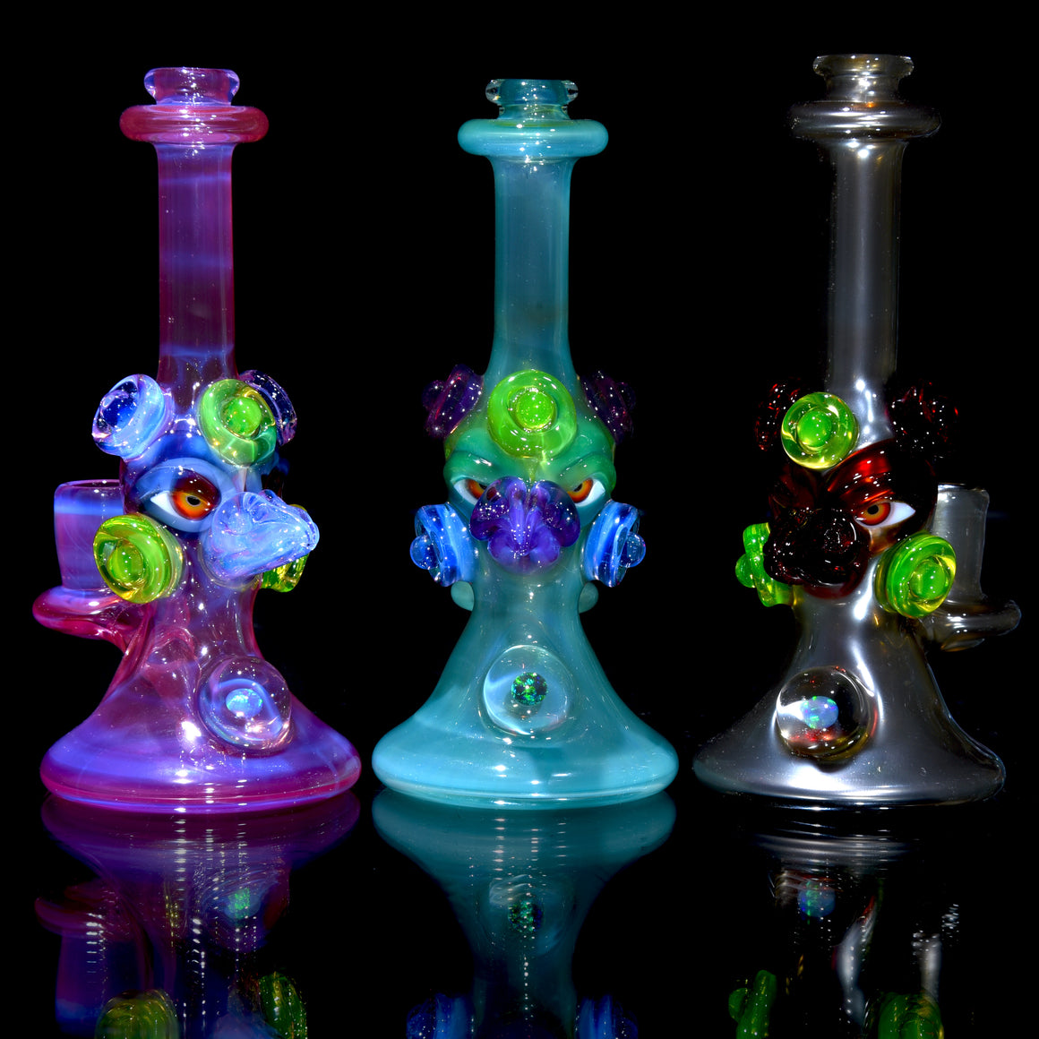 UV Reactive Fully-worked Mini Totem Hawk Jammer w/ Opal - Electrum - 10mm Female