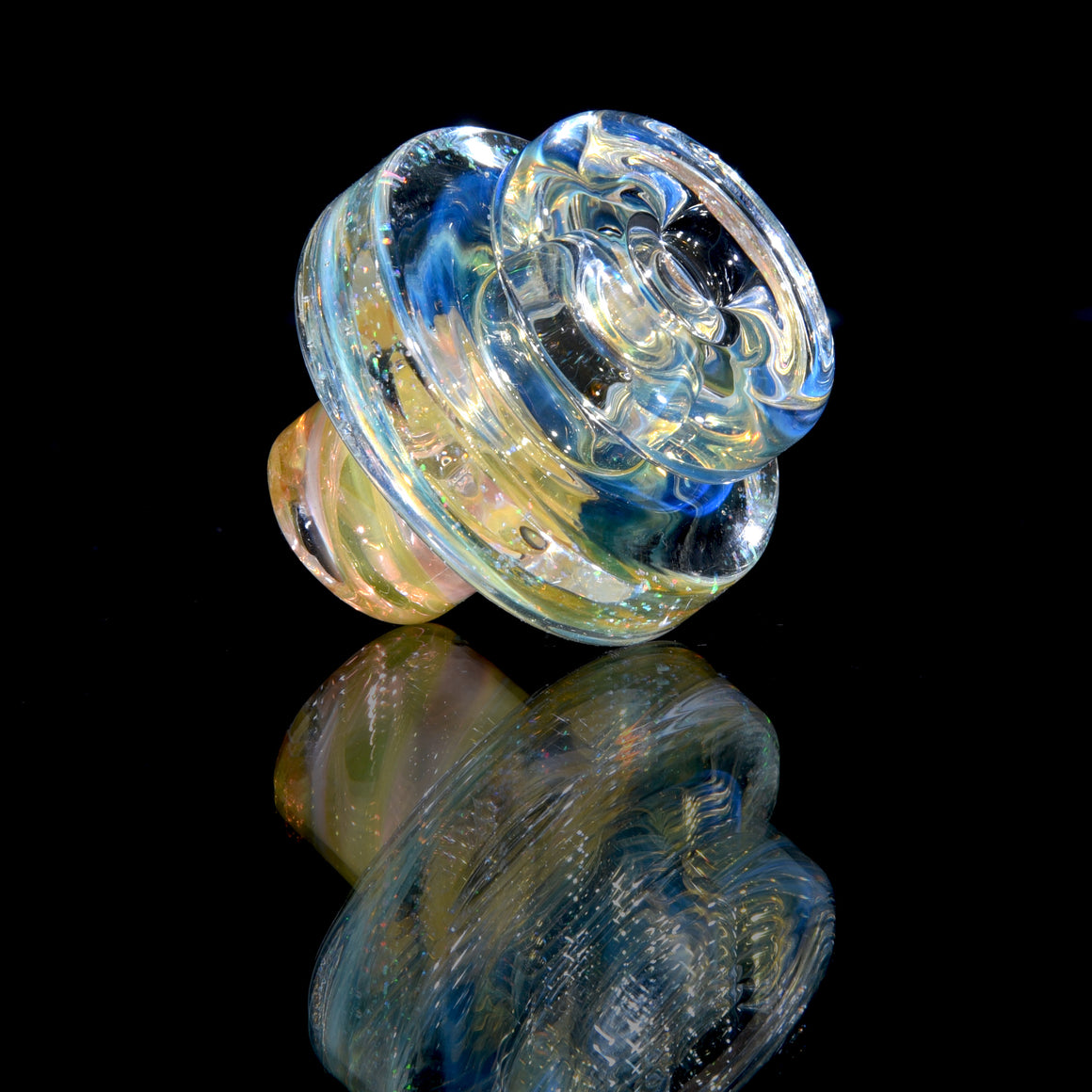 Gold & Silver-fumed Dual-hole Spinner Cap w/ Crushed Opal Accent