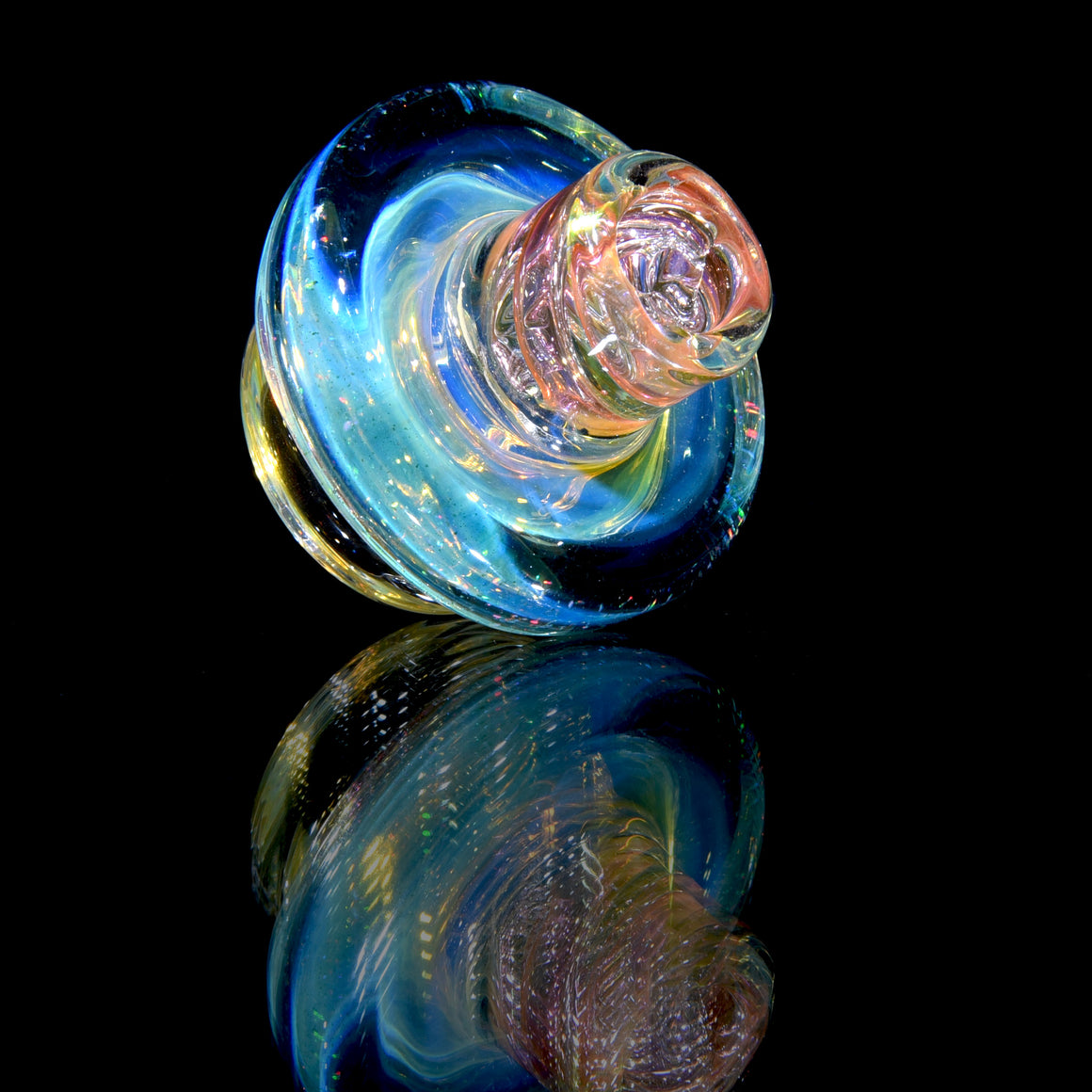 Gold & Silver-fumed Dual-hole Spinner Cap w/ Crushed Opal Blue Stardust Accent