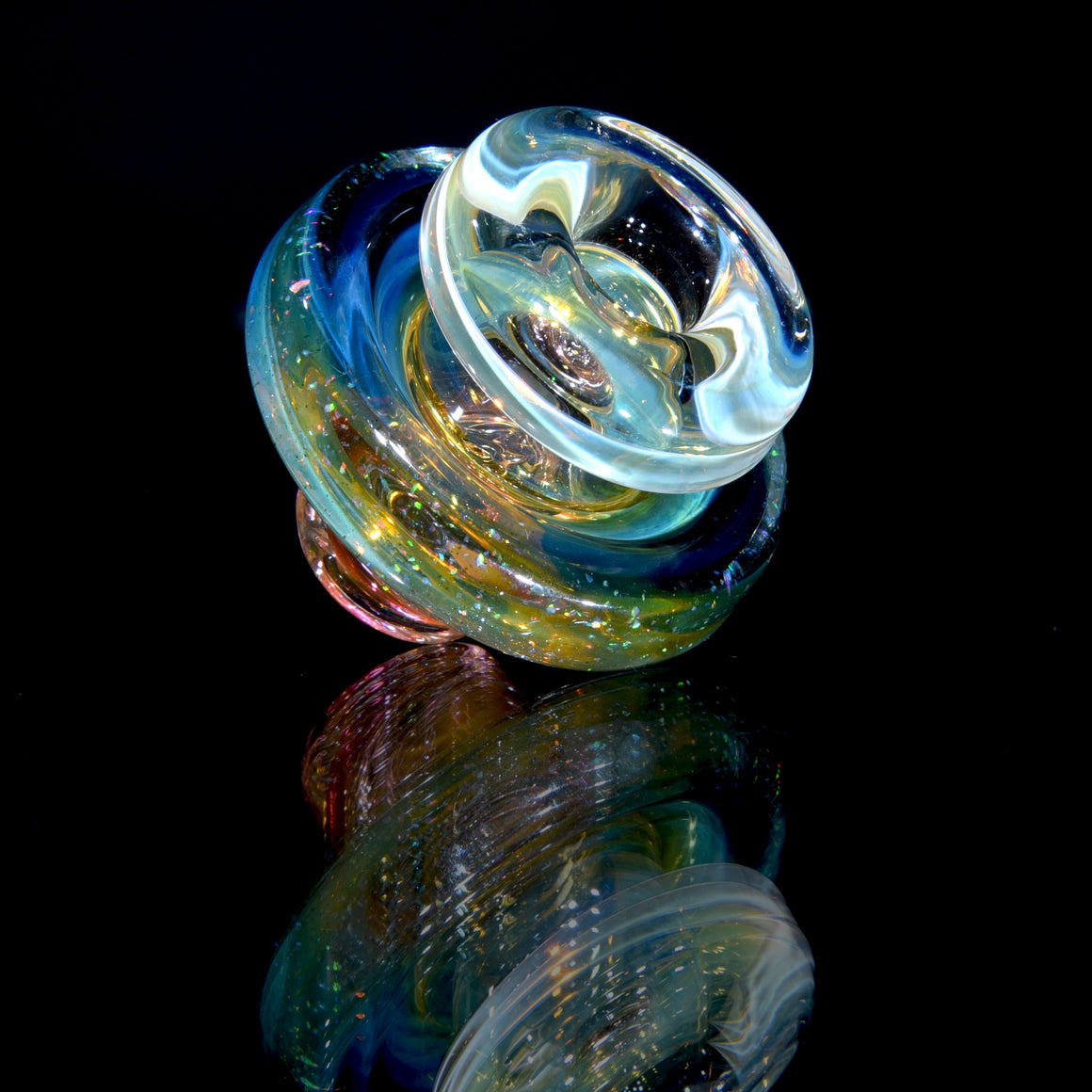 Gold & Silver-fumed Dual-hole Spinner Cap w/ Crushed Opal Blue Stardust Accent