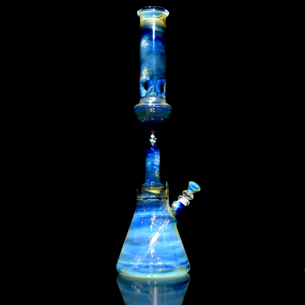 Saturn - Fully-fumed Double-Chamber Beaker Bong w/ Removable slitted downstem - 14mm Female