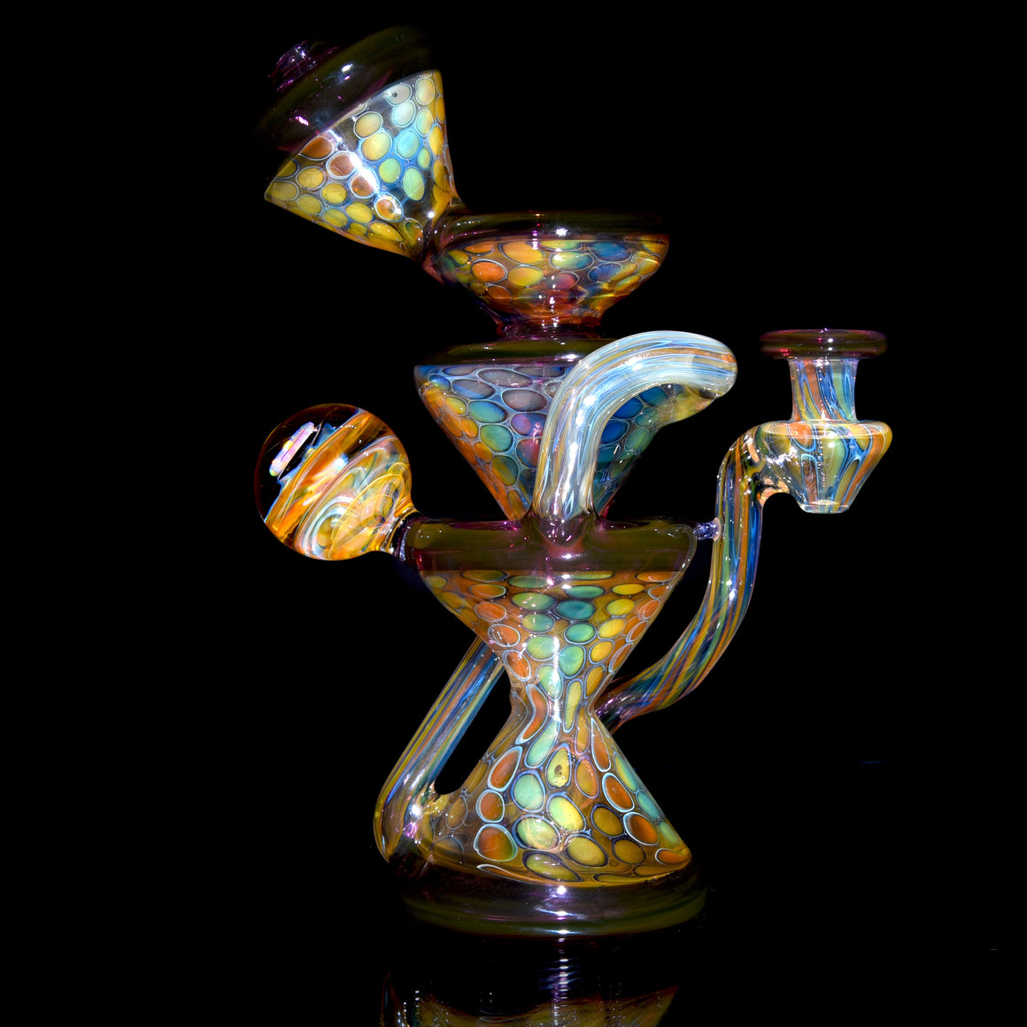 Fume Honeycomb/Gold Amethyst Double-Uptake Klein Recycler w/ Fume Opal Mib - 10mm Female