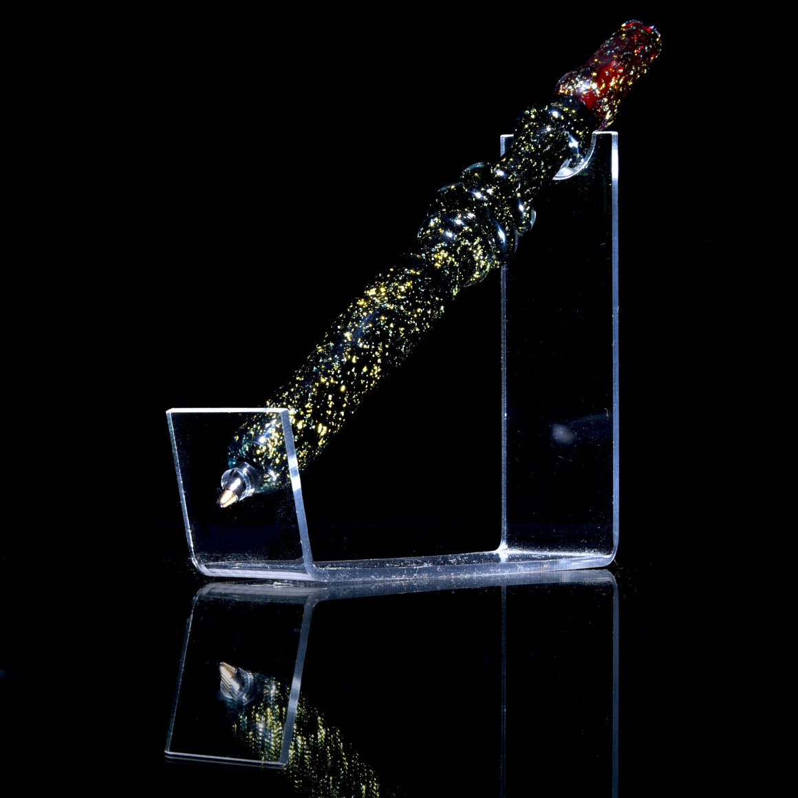 Dichroic Glass Pen w/ Refillable Bic Ballpoint Tip - Red Elvis/Blue