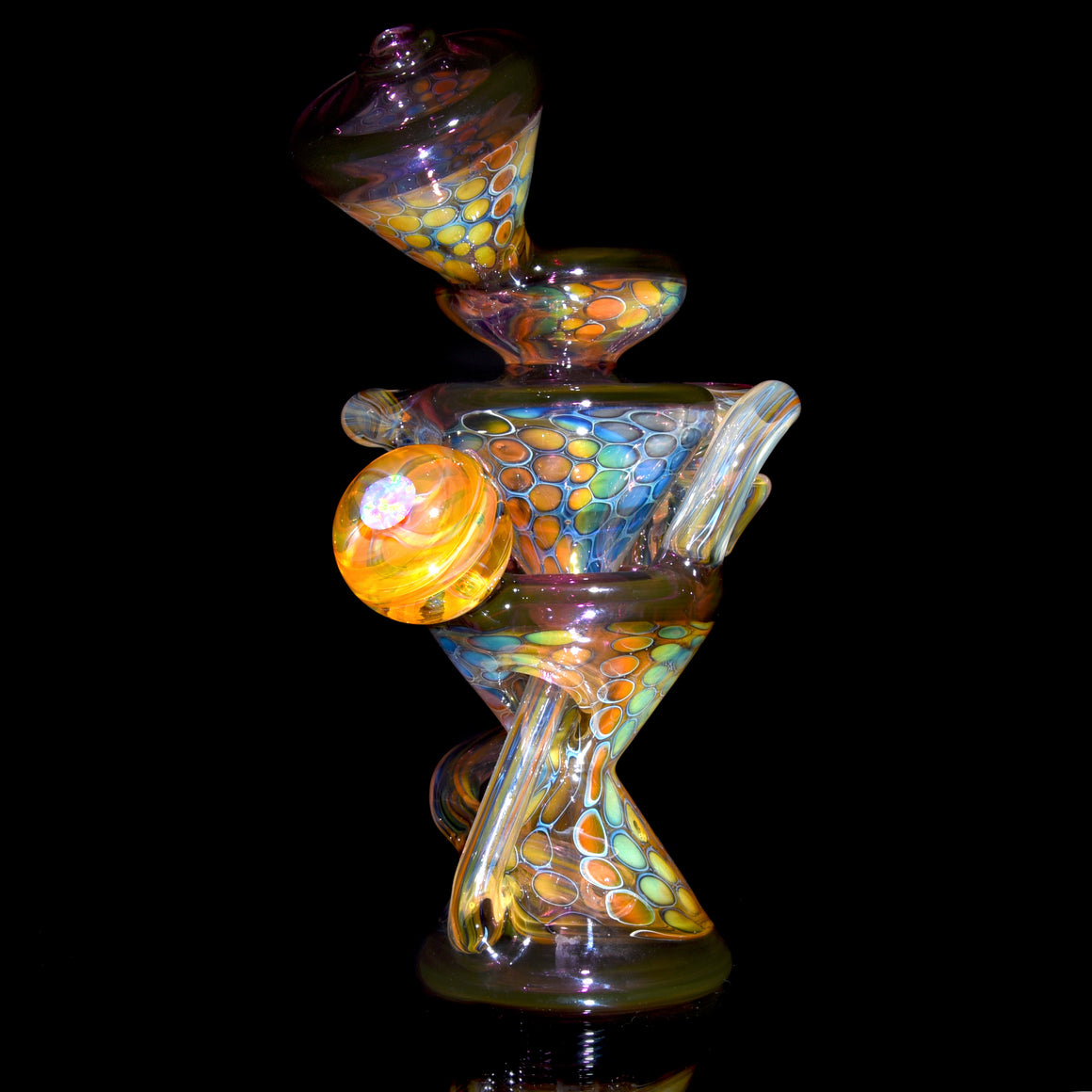 Fume Honeycomb/Gold Amethyst Double-Uptake Klein Recycler w/ Fume Opal Mib - 10mm Female