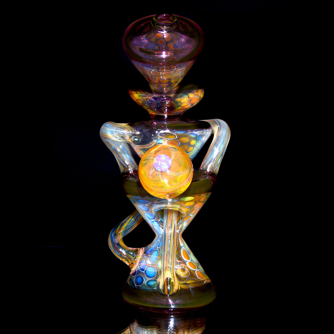 Fume Honeycomb/Gold Amethyst Double-Uptake Klein Recycler w/ Fume Opal Mib - 10mm Female