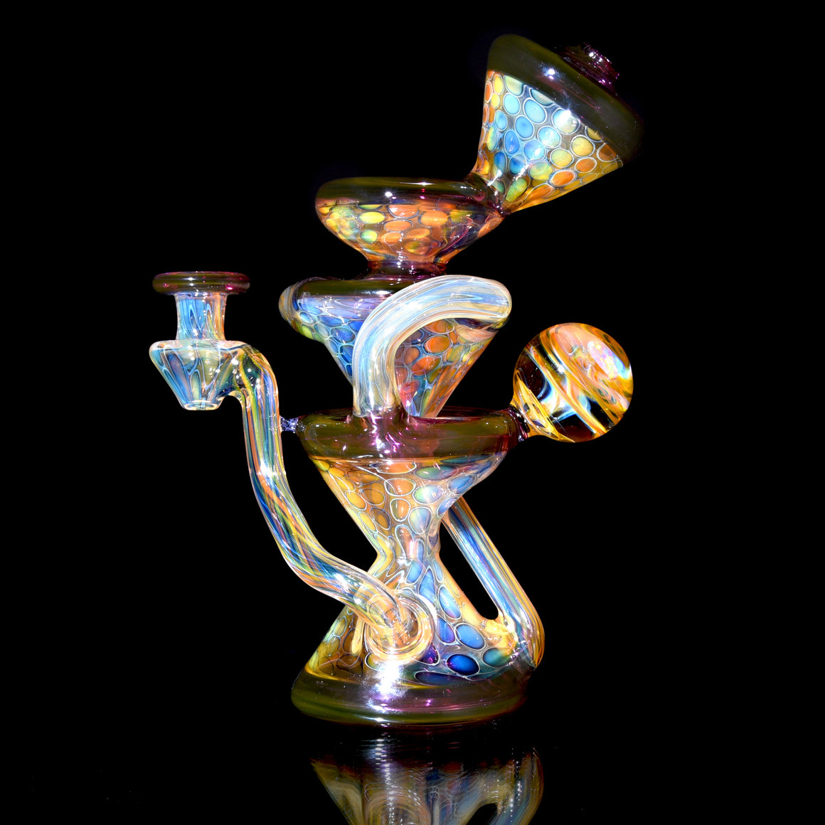 Fume Honeycomb/Gold Amethyst Double-Uptake Klein Recycler w/ Fume Opal Mib - 10mm Female