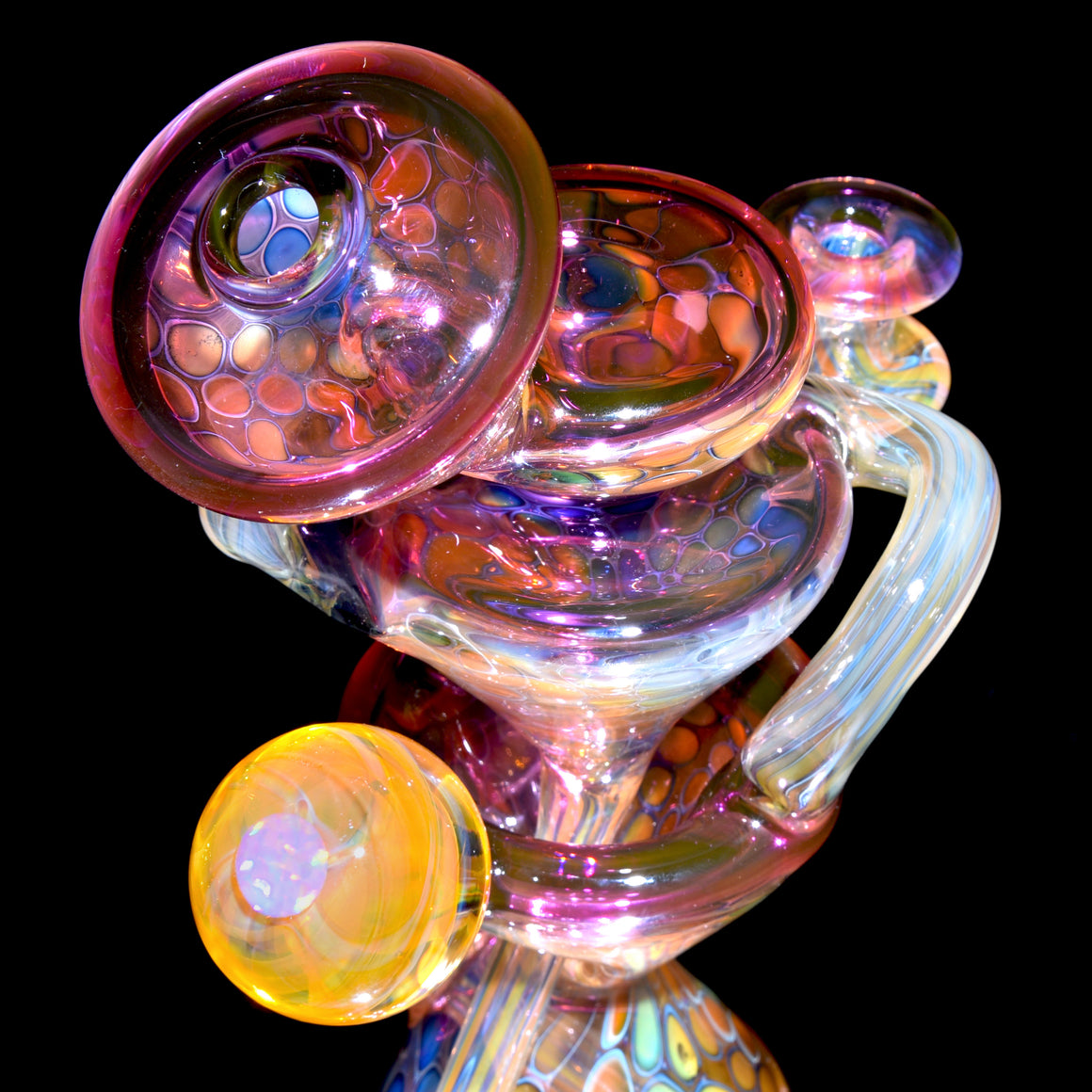 Fume Honeycomb/Gold Amethyst Double-Uptake Klein Recycler w/ Fume Opal Mib - 10mm Female