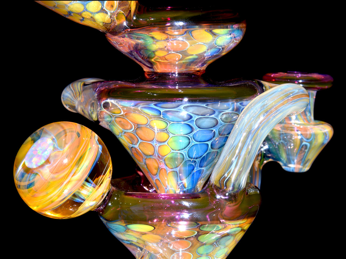 Fume Honeycomb/Gold Amethyst Double-Uptake Klein Recycler w/ Fume Opal Mib - 10mm Female