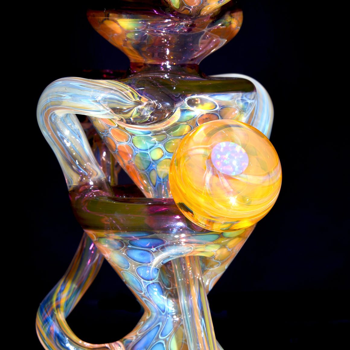 Fume Honeycomb/Gold Amethyst Double-Uptake Klein Recycler w/ Fume Opal Mib - 10mm Female