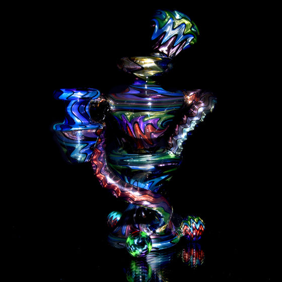 UV Reactive Full Rainbow Fume over Electrum Double-Uptake Klein Recycler - 10mm Female