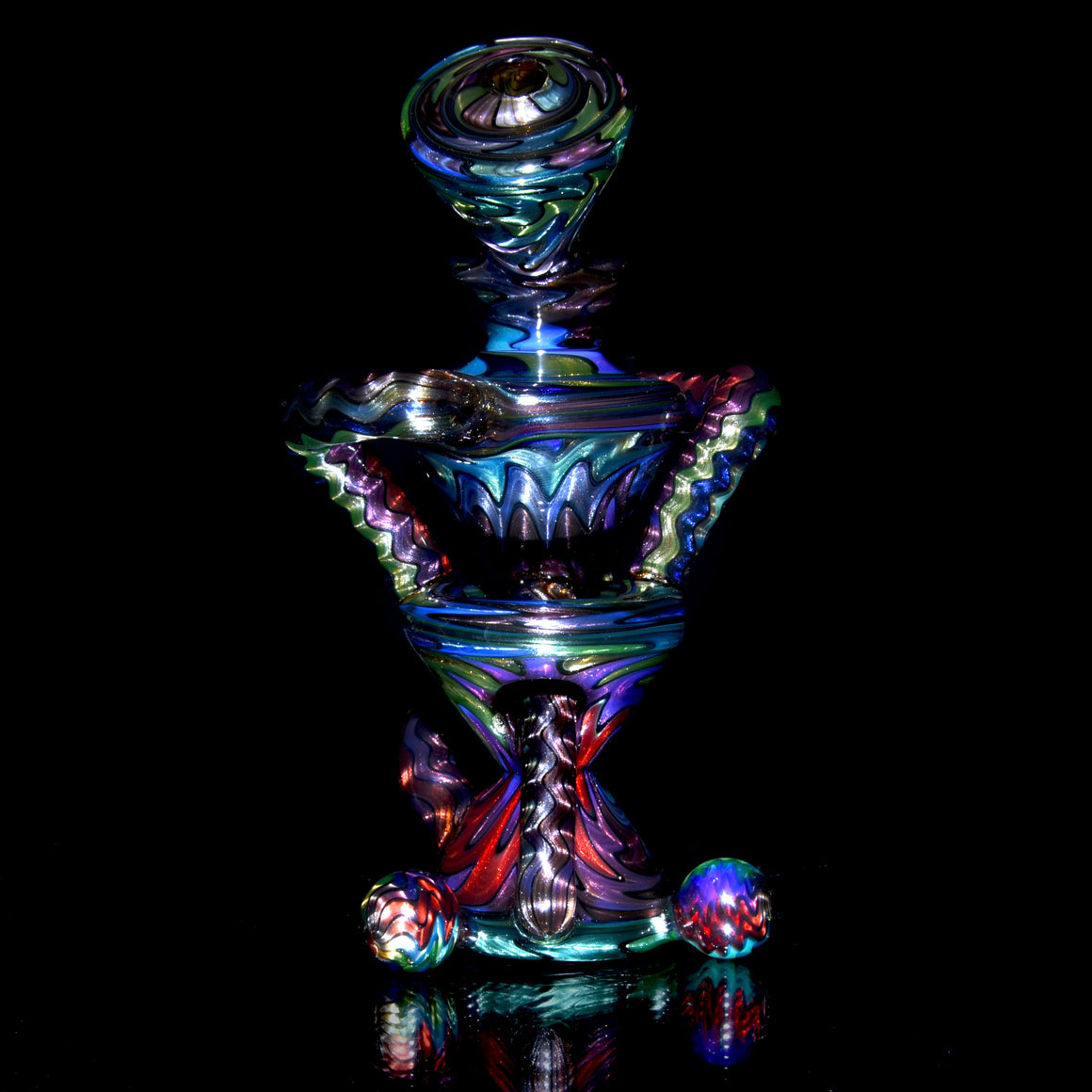 UV Reactive Full Rainbow Fume over Electrum Double-Uptake Klein Recycler - 10mm Female