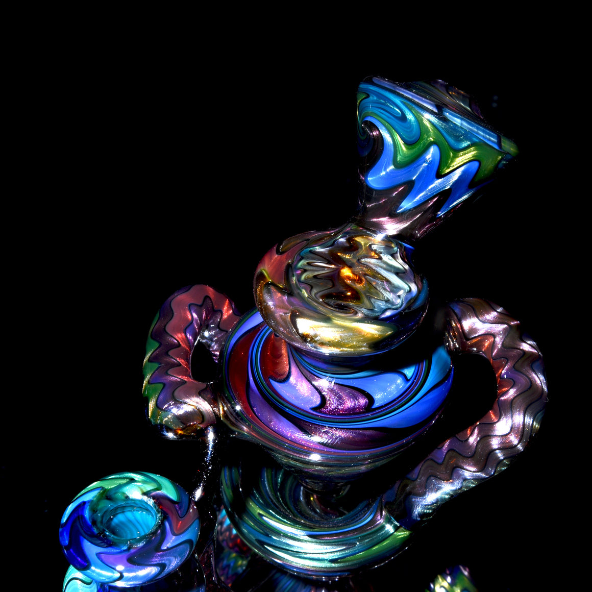 UV Reactive Full Rainbow Fume over Electrum Double-Uptake Klein Recycler - 10mm Female